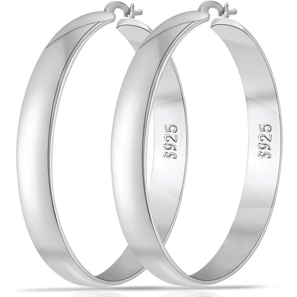 8mm Thick 925 Sterling Silver Hoops Earrings Women 14K Real Gold Hoop Earring - Picture 1 of 5